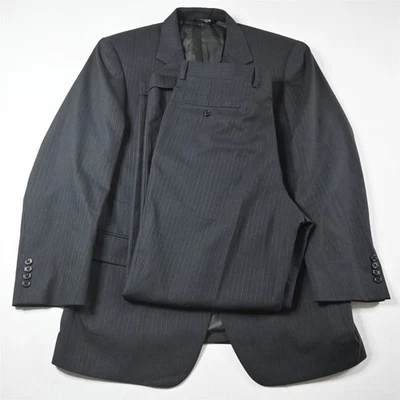 Jos A Bank 42R 34x32 Gray Striped 100% Wool Mens Jacket Pants Suit - Image 1 of 4