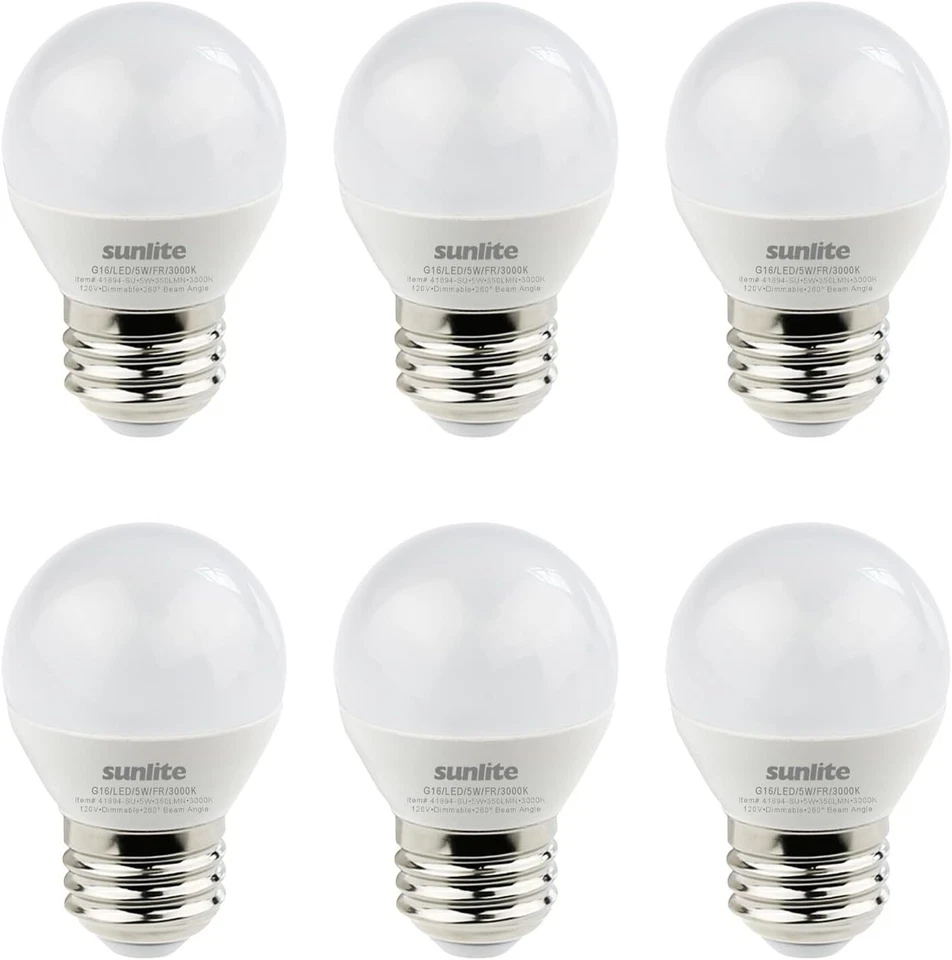 6Pack G16 LED Frosted Globe Light Bulb, E26 Medium Base, 5W (40W), 3000K, 350LM - Image 1 of 1