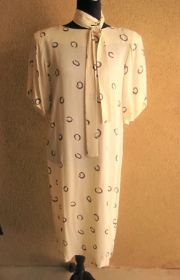 Vintage Warren Z I Magnin 80 cream abstract circles padded shoulder sheath dress - Image 1 of 4