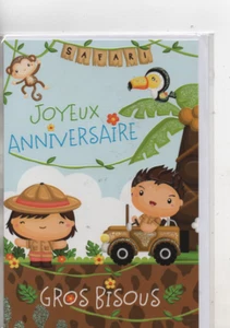 Carte Joyeux Anniversaire Gros bisous Safari relief paillettes - Imagen 1 de 2