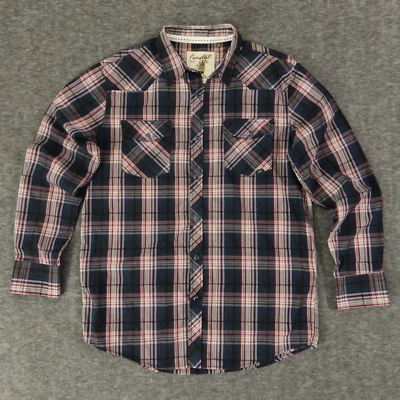 Coastal Men's LG Navy Blue/Plaid Long Sleeve Western Pearl Snap Button-Up Shirt - Image 1 of 4