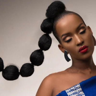 Extensiones de cabello largo sintético rizado liso moño burbuja cola de caballo como extensiones de cabello  Foto 1 de 4