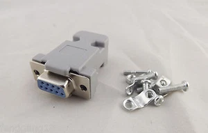 10x DB9 Female 9 Pin 2 Rows D-Sub Connector & Grey Plastic Hood Cover Backshell - Picture 1 of 5