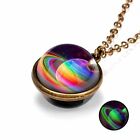 Glow In The Dark Nebula Galaxy Double Side Glass Pendant Necklace Jewelry Gifts