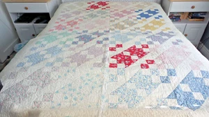 Antique QUILT PATCHWORK, Multi-Color, 64"x84", Flying Geese Variation - Picture 1 of 14