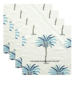 Indian Hand Block 100% Cotton Palm Tree Printed Napkin Voile Fabric Napkins Set - Picture 1 of 3