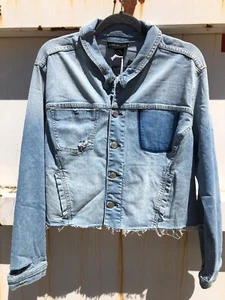 Lane Bryant Re/made In LA Crop Denim Jacket Sz 16 NWT Unique!! Raw Hem - Picture 1 of 12