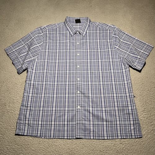 ScotteVest Button Shirt Mens XL Blue Plaid Travel Pockets Utility Short ...