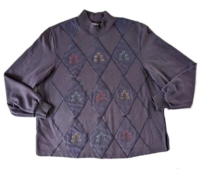 Vintage Alfred Dunner Top Roxo Pequeno Grande PL Bordado Frisado Grannycore - Imagem 1 de 4