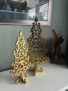 A Stunning Pair Of Tall Gold Wooden Christmas Trees - Picture 1 of 5