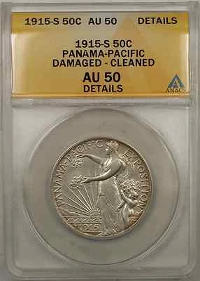 1915-S Panama Pacific Silver Coin 50C ANACS AU-50 Damaged Cleaned Details (9A) - Image 1 of 2