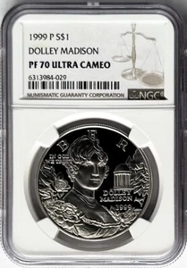 1999 P Dolley Madison Commemorative Proof Silver Dollar NGC PF70 Brown Label - Picture 1 of 2