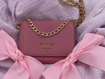 PINK Prada Tri-fold Wallet Gold Hardware Very Soft Leather With Unbranded Chain - Image 1 of 4