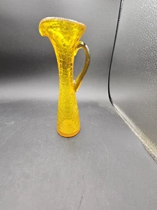 VTG. Amber Crackle Glass Slim Pitcher - Picture 1 of 5