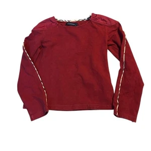Burberry Girl’s Red Long Sleeve Tee with Plaid Stripe Detail Girl's Size 5 - Picture 1 of 7
