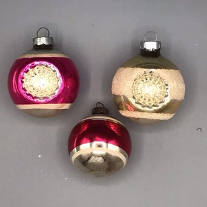 Ornamento natalizio vintage anni 50 Franke 2 rientranze 1 striscia rosa argento mica bianco - Foto 1 di 10