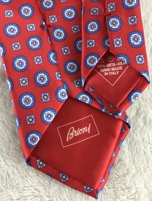 BRIONI Mens Tie Red Geometric Silk Necktie 60” x 3.25” Handmade in Italy $440 - Image 1 of 4