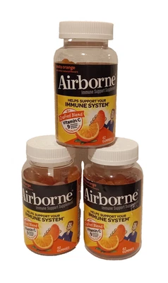 3x Airborne Immune Support Supplement Zesty Orange 42 Gummy Each. Ex.02/2026 - Image 1 of 3