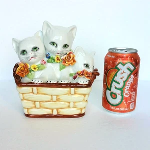 Vintage Majolica Figurine Cat Kitten Flowers Basket Hand Painted Italy Signed - Picture 1 of 12
