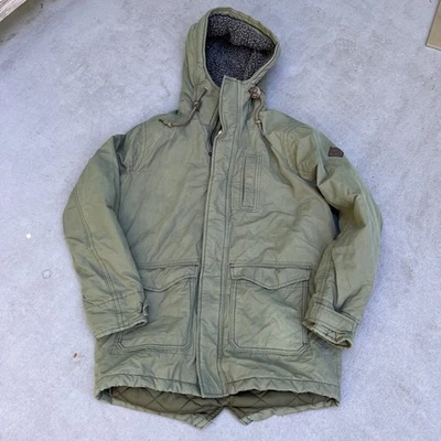 Hollister Jacket Mens Small Olive Green Canvas Full Zip Hooded Pockets Lined - Image 1 of 4