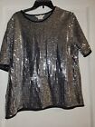 Blair Boutique Womens Silver Discs Short Sleeve Holiday Theme Blouse Size L