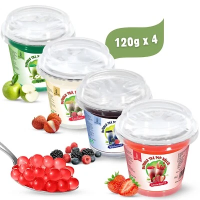 4er Set Bubble Tea Perlen – Popping Boba [Apfel,Erdbeere,Litschi, Waldbeere] - Bild 1 von 4