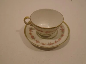 Vintage Haviland Limoges GOA France Bone China Tea Cup and Saucer Unusual Handle - Picture 1 of 6