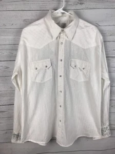 Ely 1878 Dress Shirt Large Snap Button Down White Silver Striped Cross Design - Picture 1 of 12