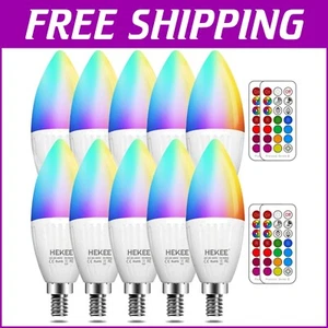 E12 B11 Color Changing LED Candle Bulbs – 12 Colors, Remote Controlled - 10 Pack - Picture 1 of 10