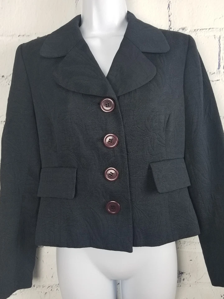 Blazer Talbots Petites Talla 8P Negro Jacquard Estampado Floral 4 Botones 2 Bolsillos Foto 1 de 4