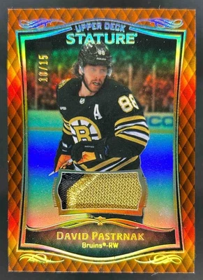 2023-24 UD Stature David Pastrnak Premium Orange Patch #10/15 Bruins - Image 1 of 2