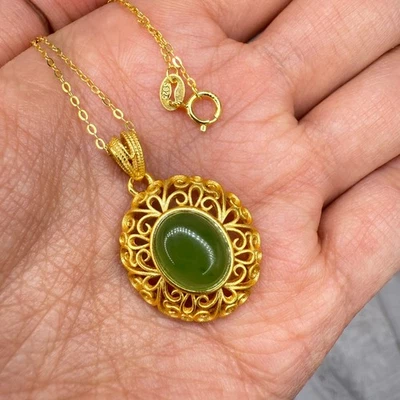 Collar de plata de ley 925 11x8 mm natural esmeralda piedra preciosa nido colgante nupcial Foto 1 de 4