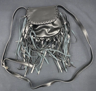 Mujer Negro Forever 21 Flecos PEQUEÑO BOLSO DE MANO MONEDERO B24 Foto 1 de 4