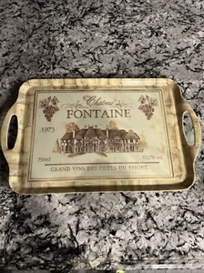 Chateau Fontaine Serving Tray Winery Grape Decor Melamine Brown on Beige Handle - Picture 1 of 4