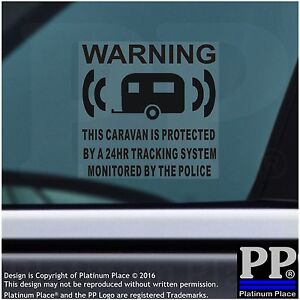 4 x BLACK Caravan Security Stickers GPS Tracker Device Warning Signs Camping Van