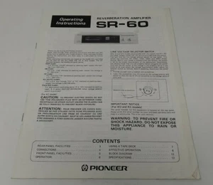 Vintage Pioneer SR-60 Operating Instructions Pamphlet Brochure Booklet 1970's - Picture 1 of 7