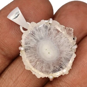 Natural Quartz Stalactites Slice 925 Sterling Silver Pendants Jewelry CP72958 - Picture 1 of 1