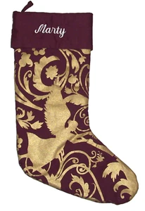 Pottery Barn Burgundy Metallic Gold Angel Christmas Stocking MARTY MONOGRAM - Picture 1 of 2