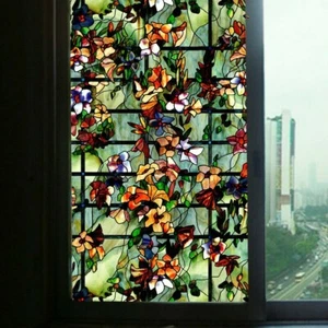 3D Static Cling Window Films Frosted Stained Camellia Glass Sticker Modern Decor - Picture 1 of 6