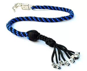 550 Paracord Motorcycle Whip Get Back whip 1" Ball & Skulls 36" - BLUE BLACK - Picture 1 of 12