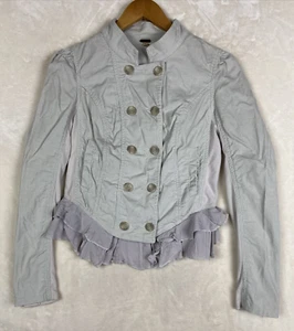 Free People Jacket Womens 4 Taupe Corduroy Military Button Up Flared Tiered Hem - Picture 1 of 17