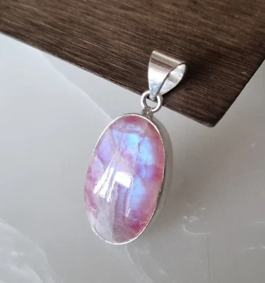 Pink Moonstone Pendant Solid 925 Sterling Silver Simple Neck Jewelry item MK* - Image 1 of 4