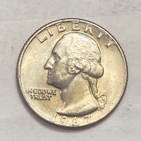 GEM BU 1967 Washington Quarter Philadelphia Mint - NOT SMS -Coin Shown Ships A15 Cover