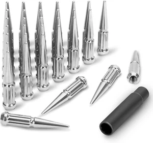 32PCS Chrome M14x1.5 Spline Spiked Lug nuts for Chevy/GMC Ford Ram Trucks - Picture 1 of 7