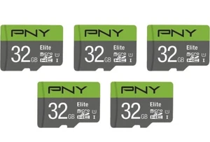 PNY 32GB Elite Class 10 U1 microSDHC Flash Memory Card 5-Pack W/ Adapter - Picture 1 of 5