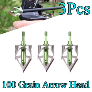 Bogenschießen Broadheads 100Gr 360 Schneiden Pfeilspitzen Spitzen Schießspitze 3er Pack grün - Bild 1 von 6