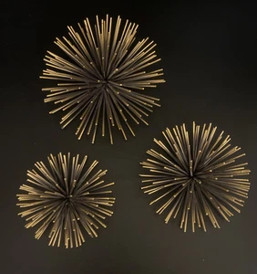 LOT of 3 MCM VTG Style Gold Atomic Metal Starburst Wall Sculpture Urchin 1960’s - Picture 1 of 7