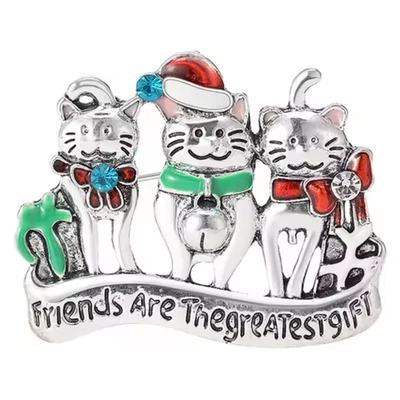 圣诞猫胸针珐琅圣诞老人帽子水晶冬青胸针-假日珠宝礼品 — 第 1/4 张图片