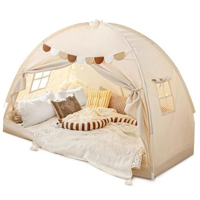 Cama tamaño completo con dosel cama tiendas tienda de campaña de ensueño en cama privacidad espacio apagón grande Foto 1 de 4