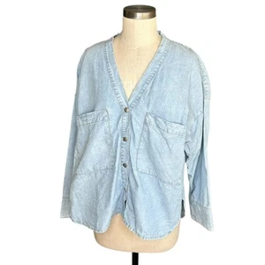 Camiseta para mujer CHLOE STORA Paris azul cambray algodón lino abotonada talla 40 L - Imagen 1 de 7